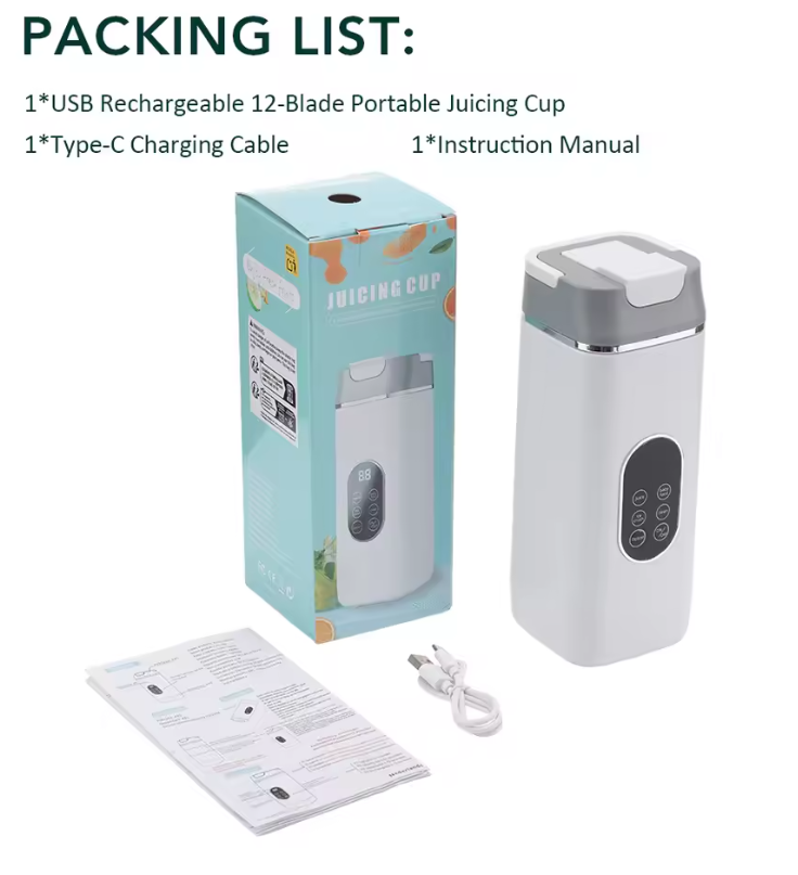 Portable USB Juicer Blender – 6-Blade Smoothie Mixer with 2 Travel Cups