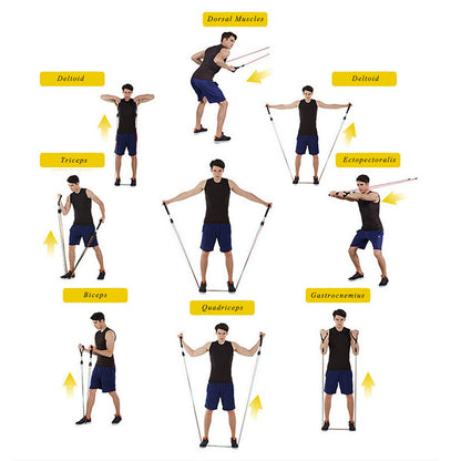 11PCS Resistance Band Set Exercise Pull Rope Latex Tubes Foam Handle Door Anchor Straps for Fitness Yoga Training Sport Workout