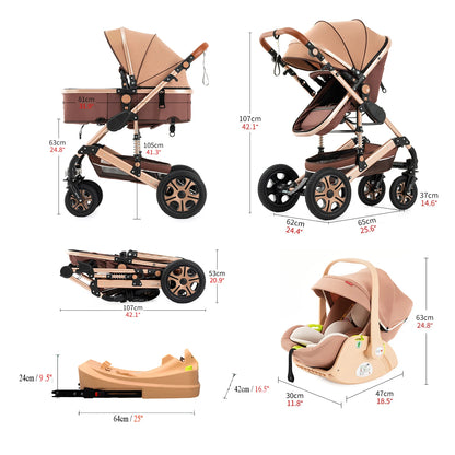 3-in-1 Infant Car Seat & Stroller Travel System with Isofix Base for Newborns & Toddlers