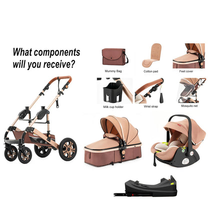 3-in-1 Infant Car Seat & Stroller Travel System with Isofix Base for Newborns & Toddlers