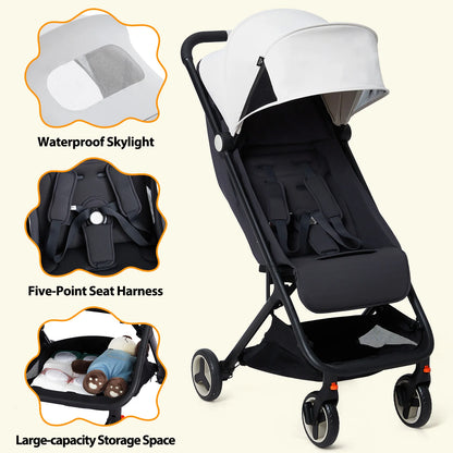 Lightweight Baby Stroller, Compact Umbrella Stroller with Adjustable Canopy/Footrest/Backrest, One-Hand Folding Newborn Stroller
