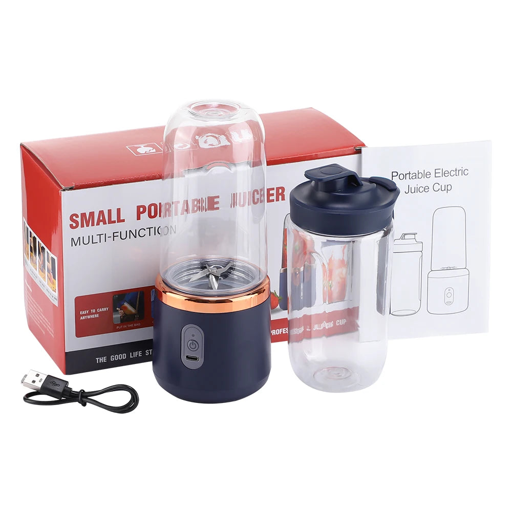Portable USB Juicer Blender – 6-Blade Smoothie Mixer with 2 Travel Cups