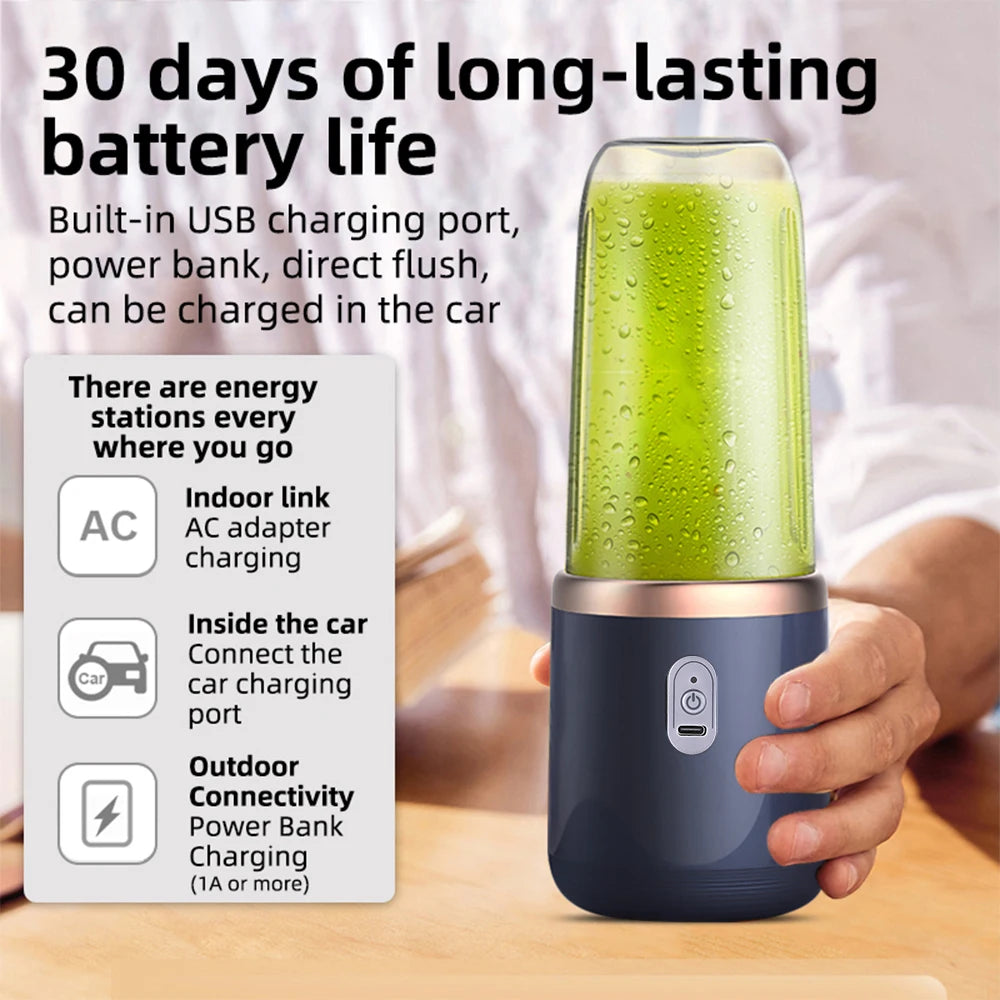 Portable USB Juicer Blender – 6-Blade Smoothie Mixer with 2 Travel Cups