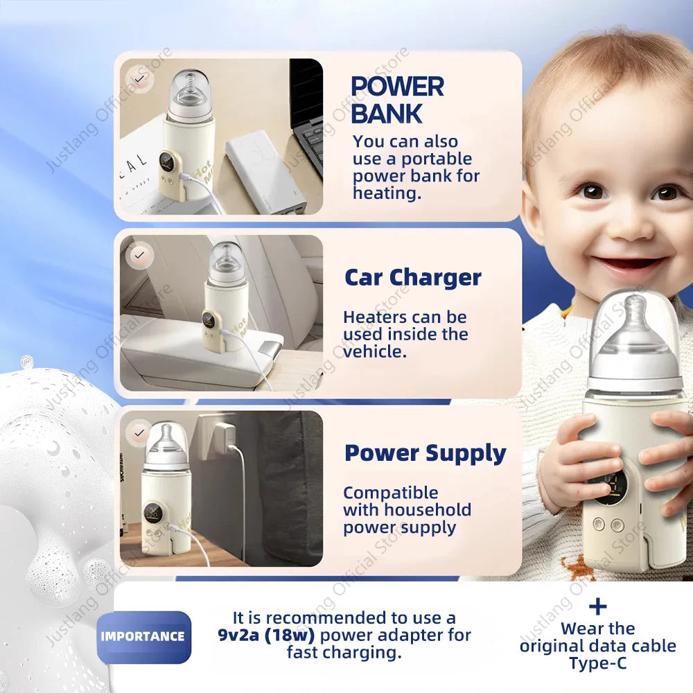 Portable Baby Bottle Warmer – Rechargeable Milk Heater with 5 Heat Levels