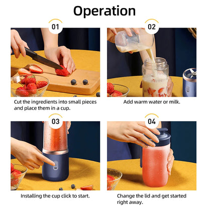 Portable USB Juicer Blender – 6-Blade Smoothie Mixer with 2 Travel Cups