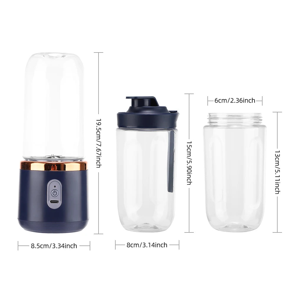 Portable USB Juicer Blender – 6-Blade Smoothie Mixer with 2 Travel Cups