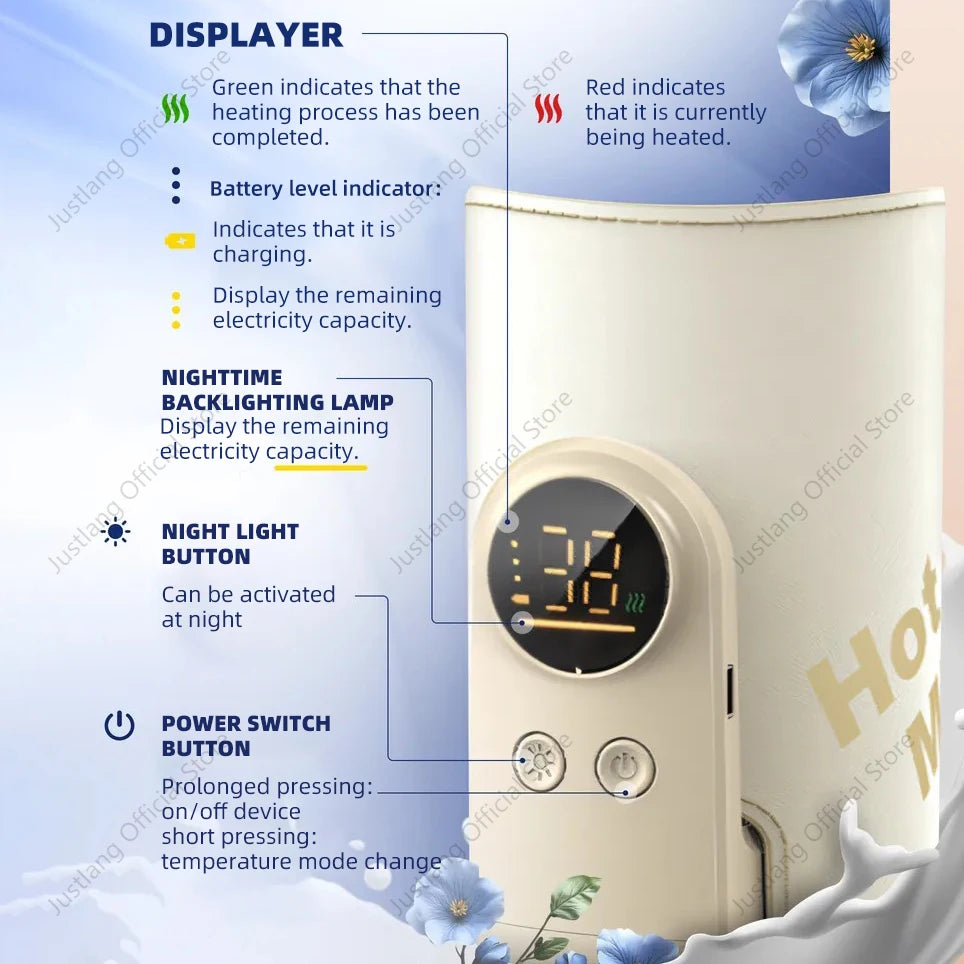Portable Baby Bottle Warmer – Rechargeable Milk Heater with 5 Heat Levels